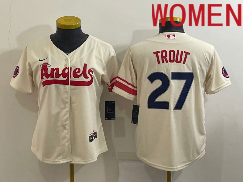 Women Los Angeles Angels 27 Trout Cream City Edition Game Nike 2022 MLB Jersey